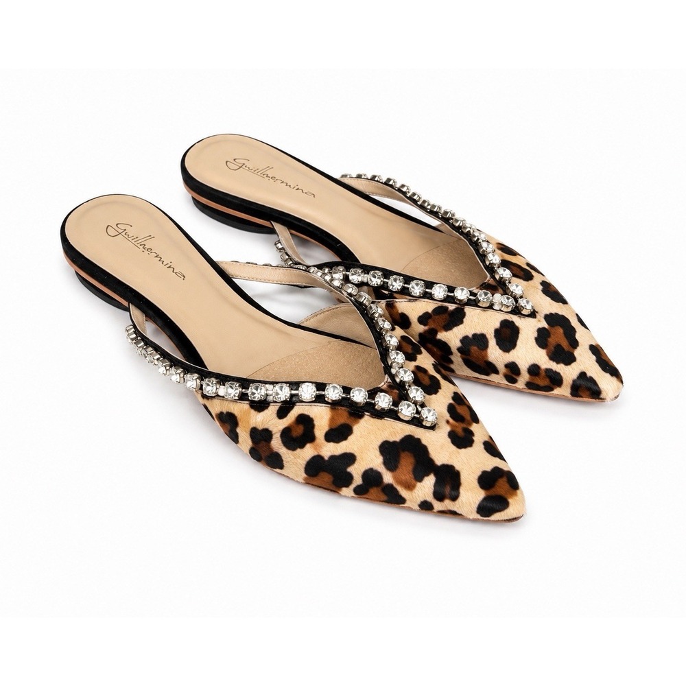 Anthropologie Guilhermina Leopard Rhinestone Mule Flats Size 10